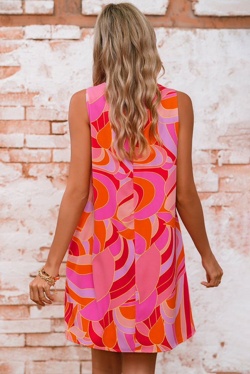 open lace back dress Rose Abstract Floral Print Sleeveless Shift Mini Dress