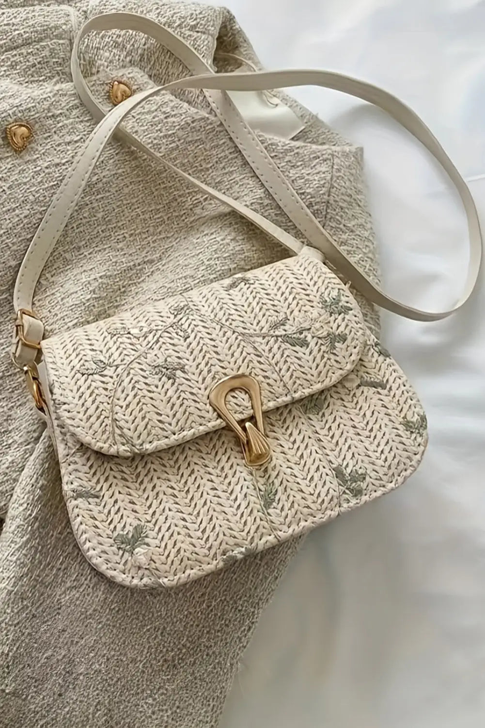 Embroidery Clutch Bag Handbag Cream  