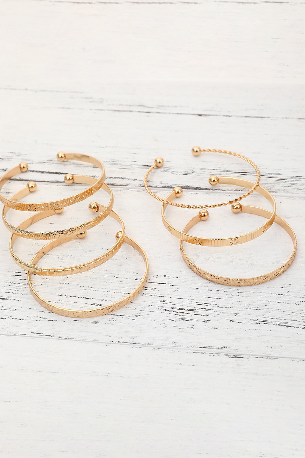 Gold 7pcs Textured Open Alloy Bangle Set for Stylish Elegance