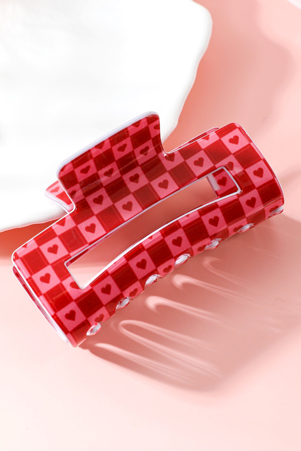 Racing Red Heart Print Checkered Hair Clip