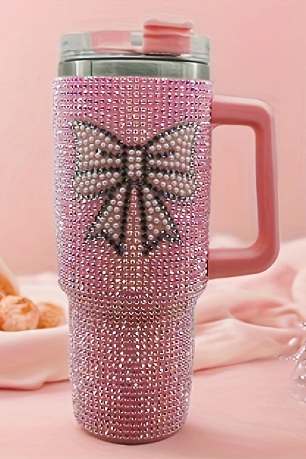 Tasse rose rose ramiage à arc à arc avec paille et manche