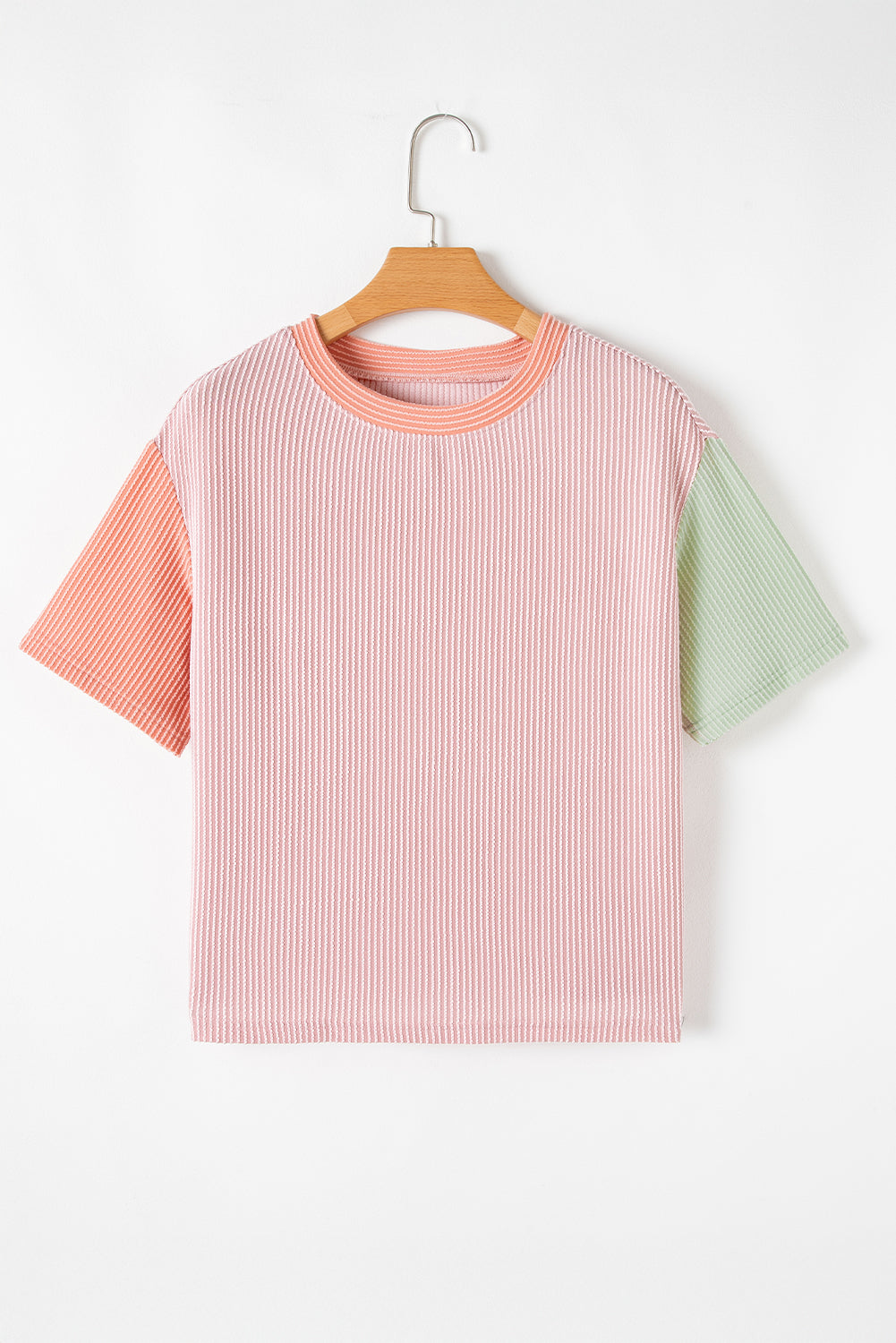 Colorful Corded Crewneck Colorblock T-Shirt