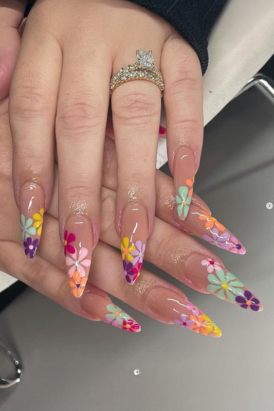 Bonbon Flower Resin Nail Tips for Elegant Manicure Style