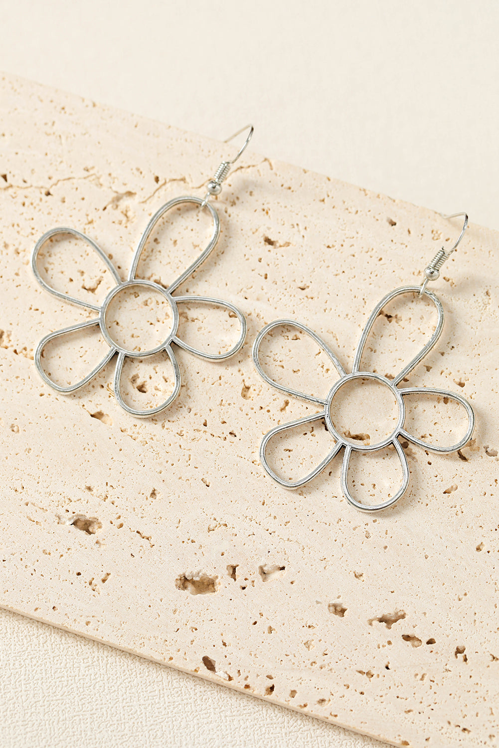 Silvery Alloy Hollowed Flower Hook Earrings for Women