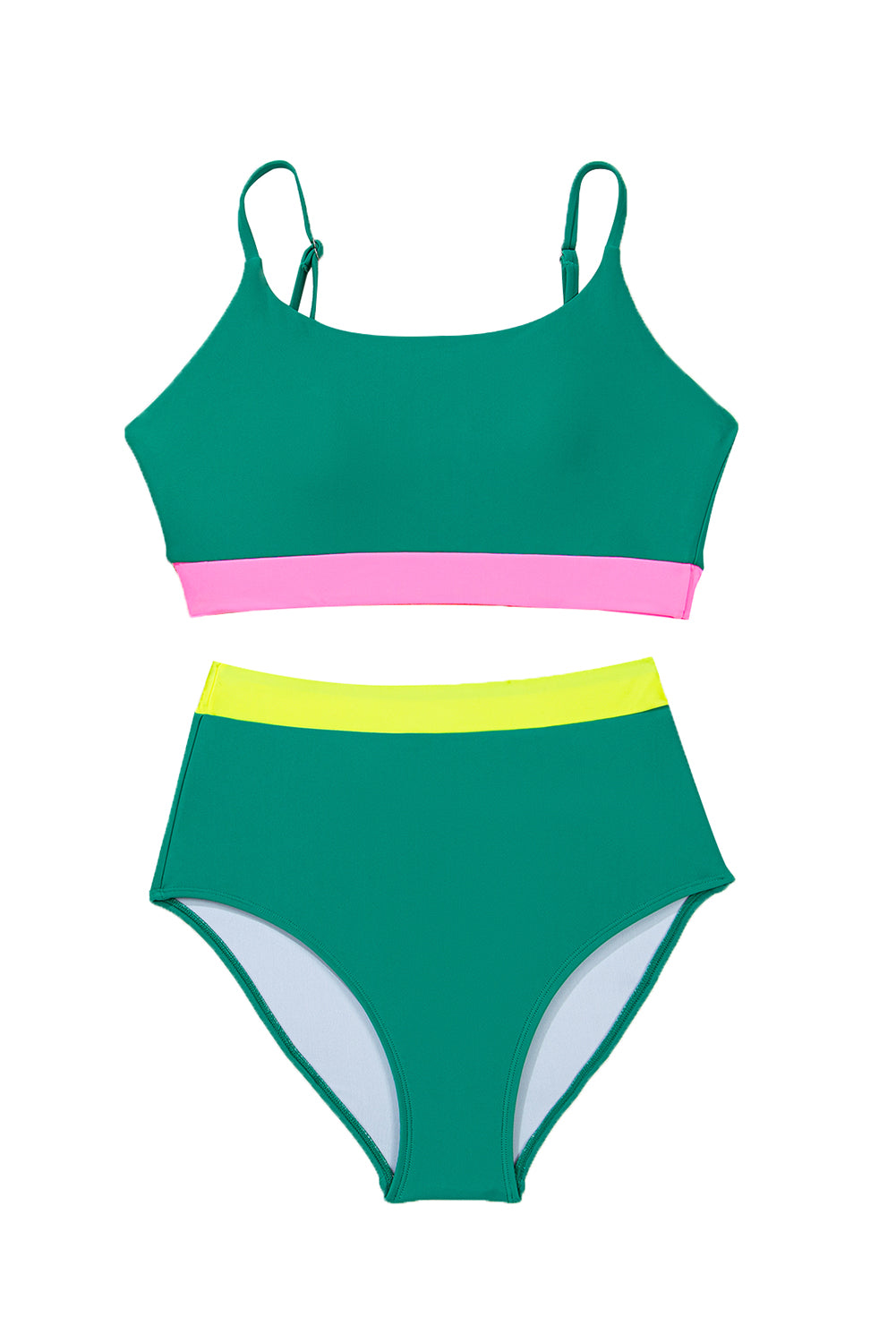 Trim à contraste vert de mer Colorblock à taille haute les maillots de bain en bikini