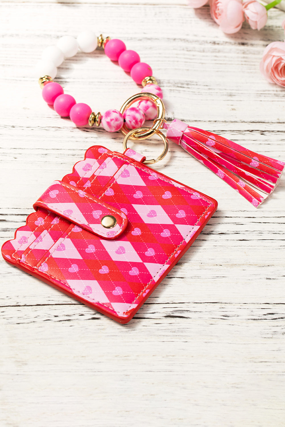 Rose Red Valentine PU Card Bag Cadena con brazalete