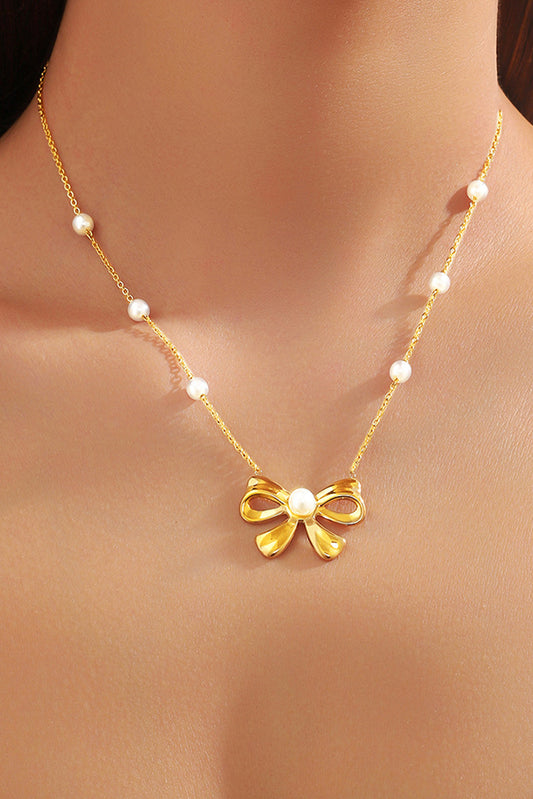 Gold Pearl Bowknot Elegant Necklace for Stylish Occasions