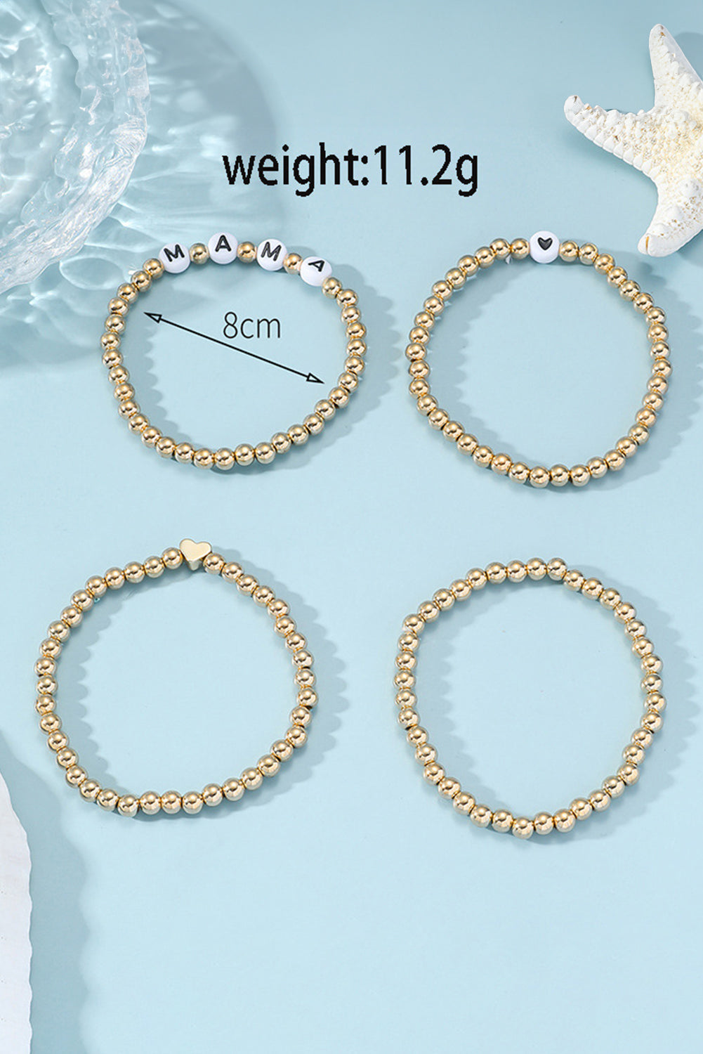 Gold MAMA Heart Bead 4Pcs Bracelets Set for Women