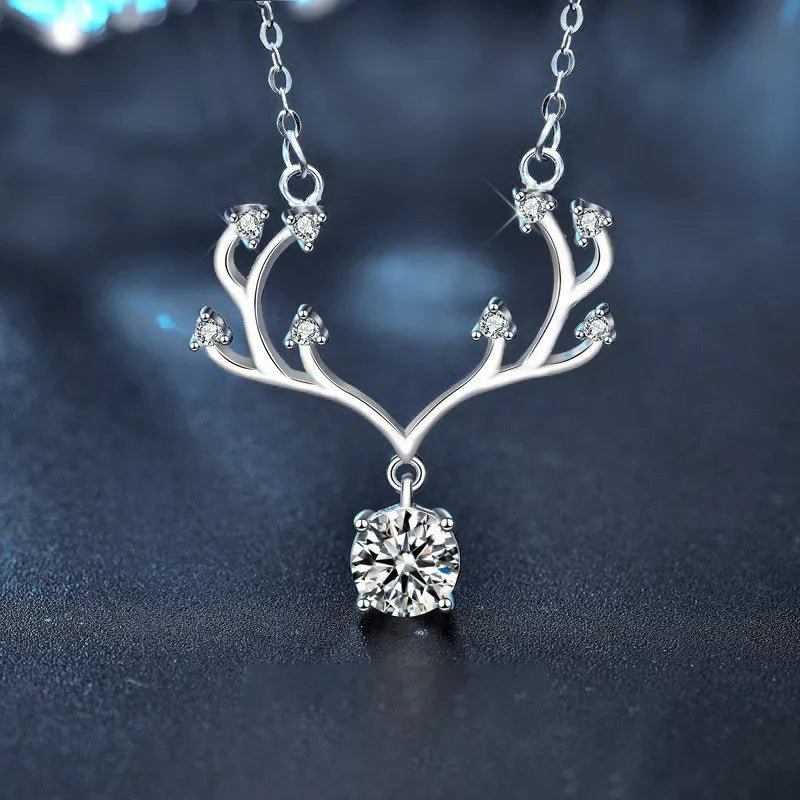 1 Carat Moissanite 925 Sterling Silver Deer Antler Pendant Necklace - MAD RUFFI