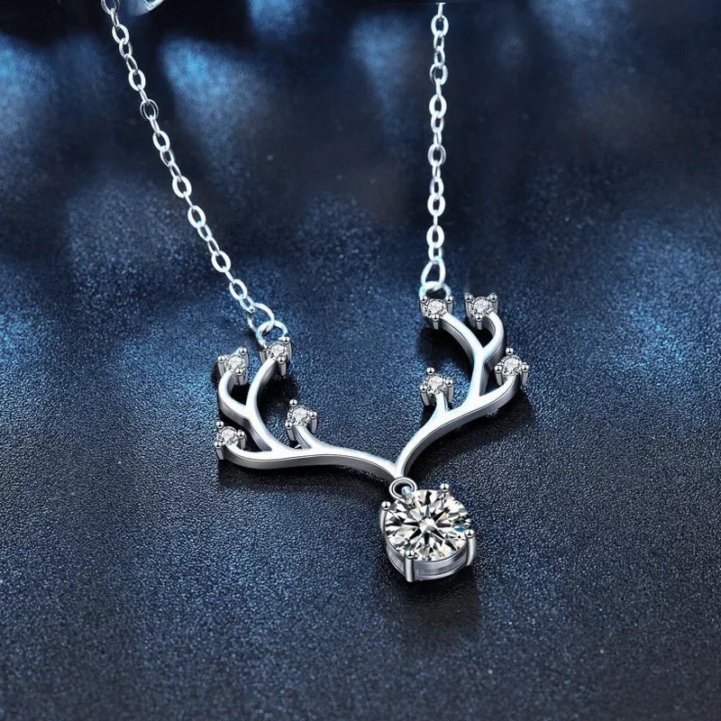 1 Carat Moissanite 925 Sterling Silver Deer Antler Pendant Necklace - MAD RUFFI