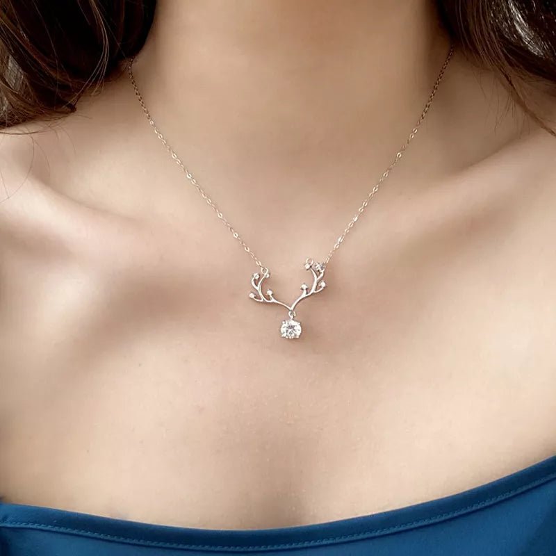 1 Carat Moissanite 925 Sterling Silver Deer Antler Pendant Necklace - MAD RUFFI