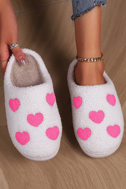 Pink Valentines Day Hearts Print Plush Slippers