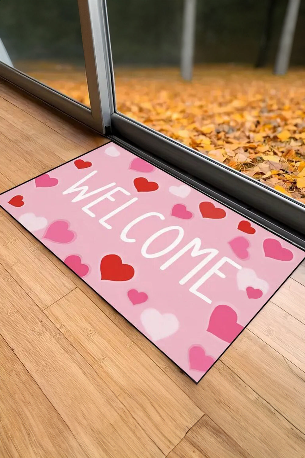 Pink Valentines Heart Pattern WELCOME Printed Non-Slip Door Mat