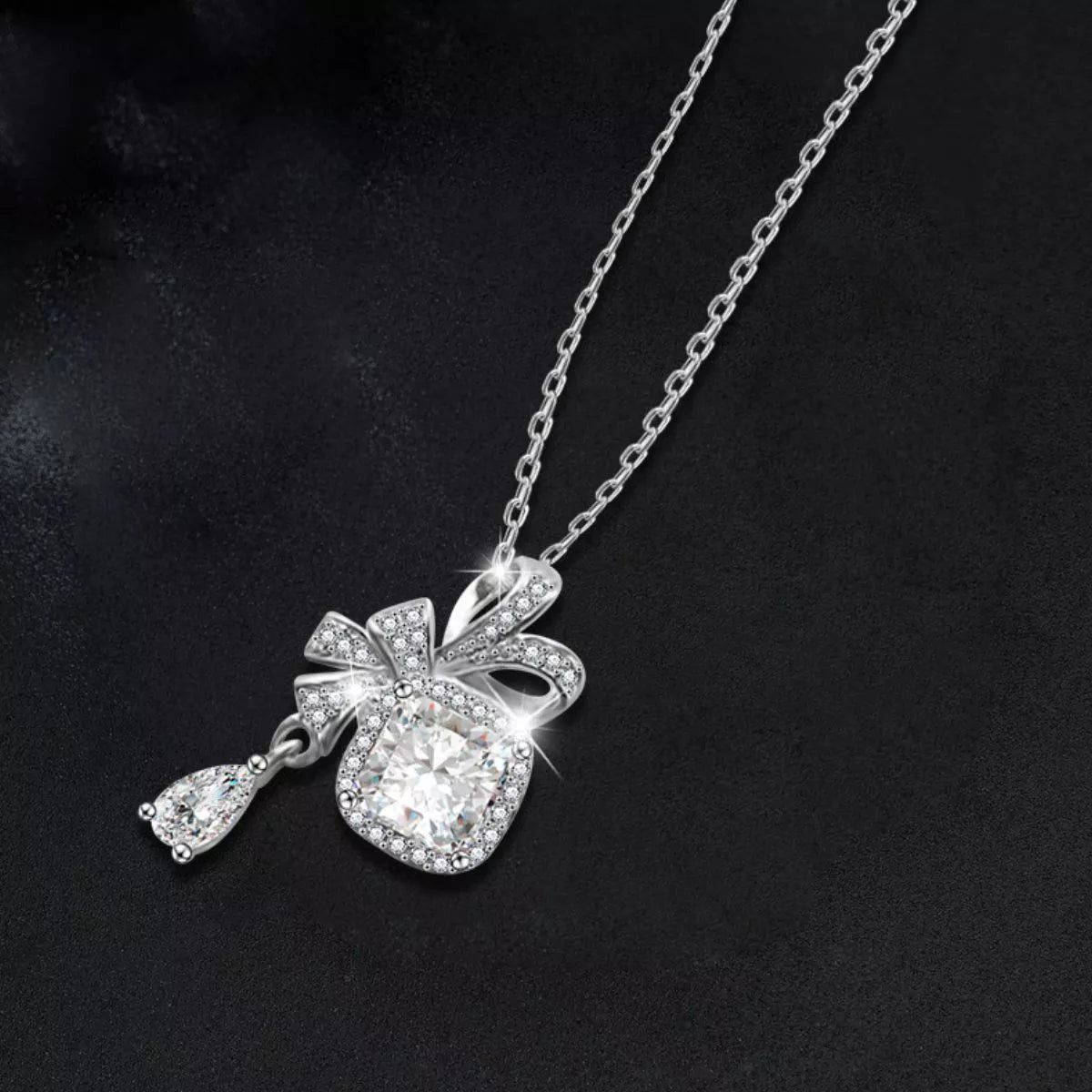 1.5 Carat Moissanite 925 Sterling Silver Bowknot Pendant Necklace - MAD RUFFI