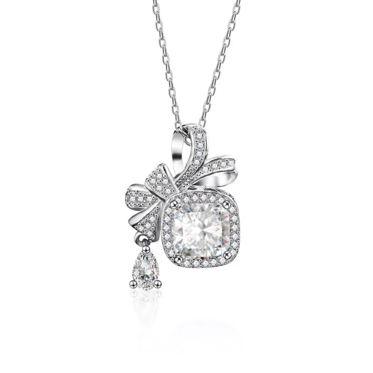 1.5 Carat Moissanite 925 Sterling Silver Bowknot Pendant Necklace - MAD RUFFI