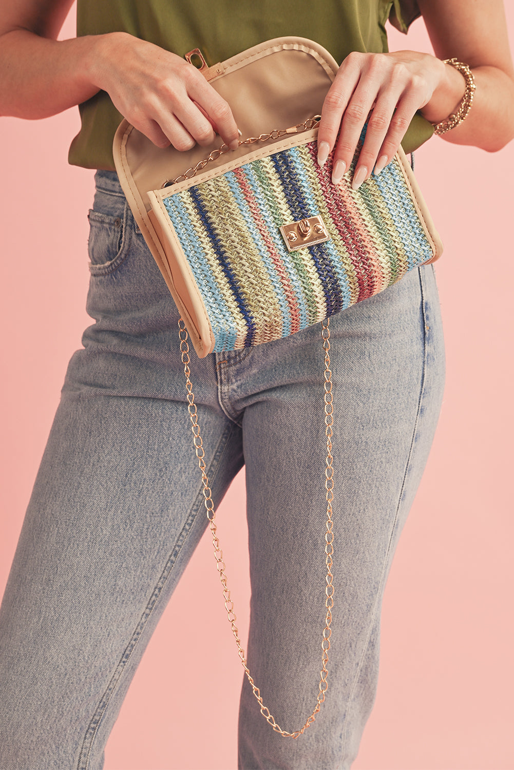 Iceland Blue Striped Crochet Flapped Single Shoulder Bag