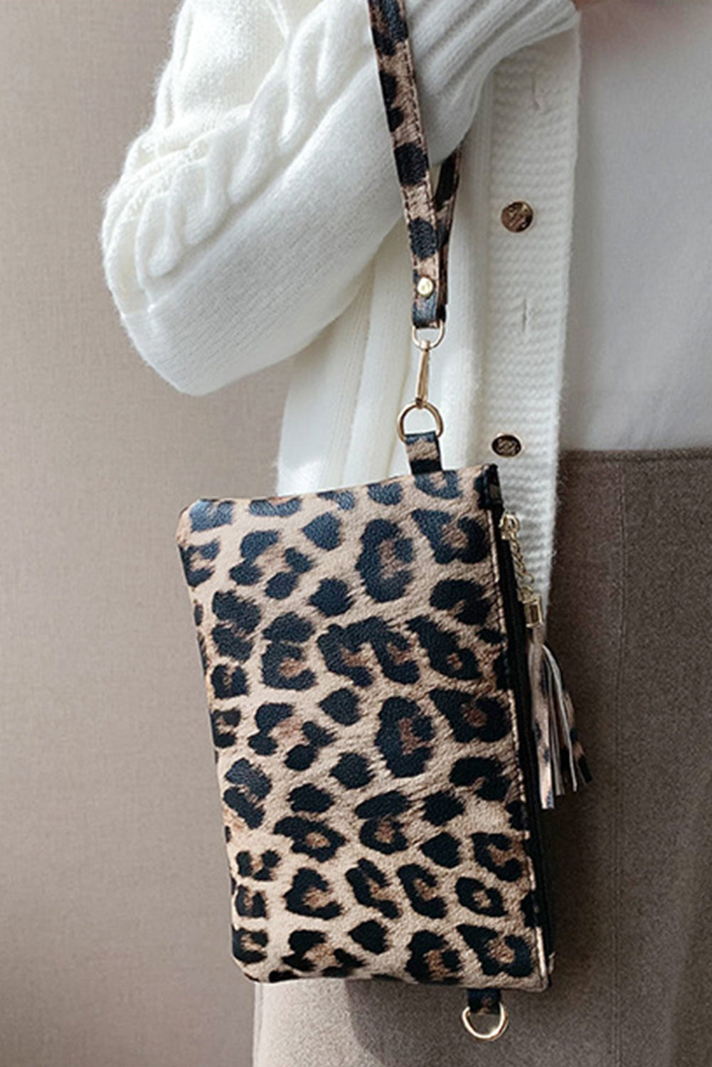 Billetera de muñeca con estampado de leopardo de leopardo