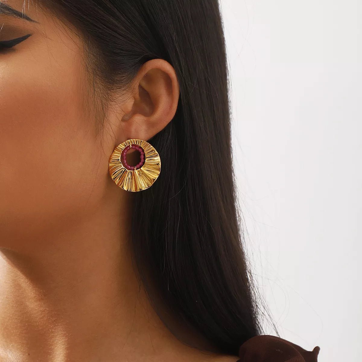18K Gold - Plated Bead Round Earrings - MAD RUFFI