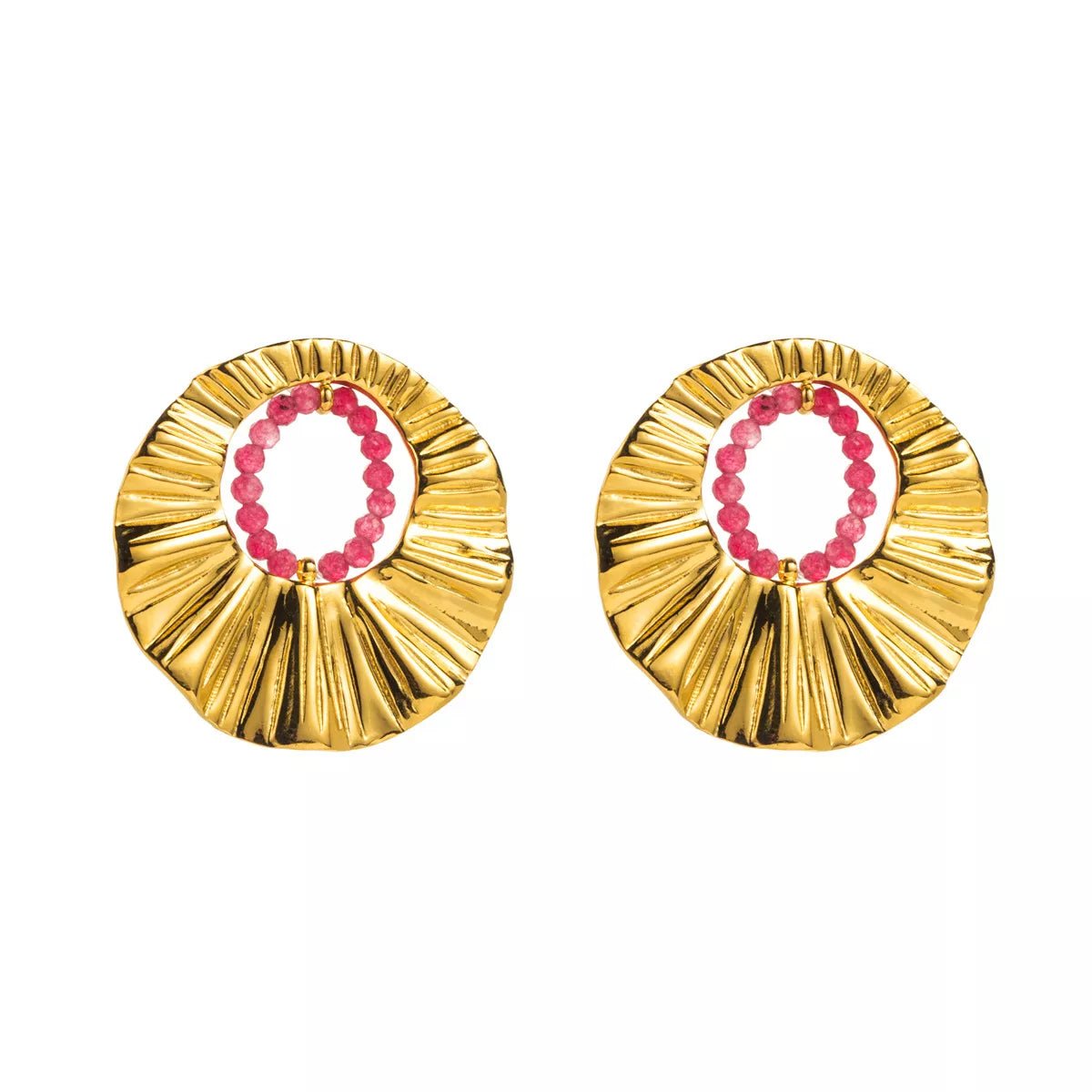 18K Gold - Plated Bead Round Earrings - MAD RUFFI