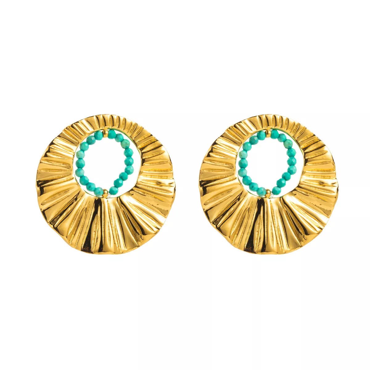 18K Gold - Plated Bead Round Earrings - MAD RUFFI