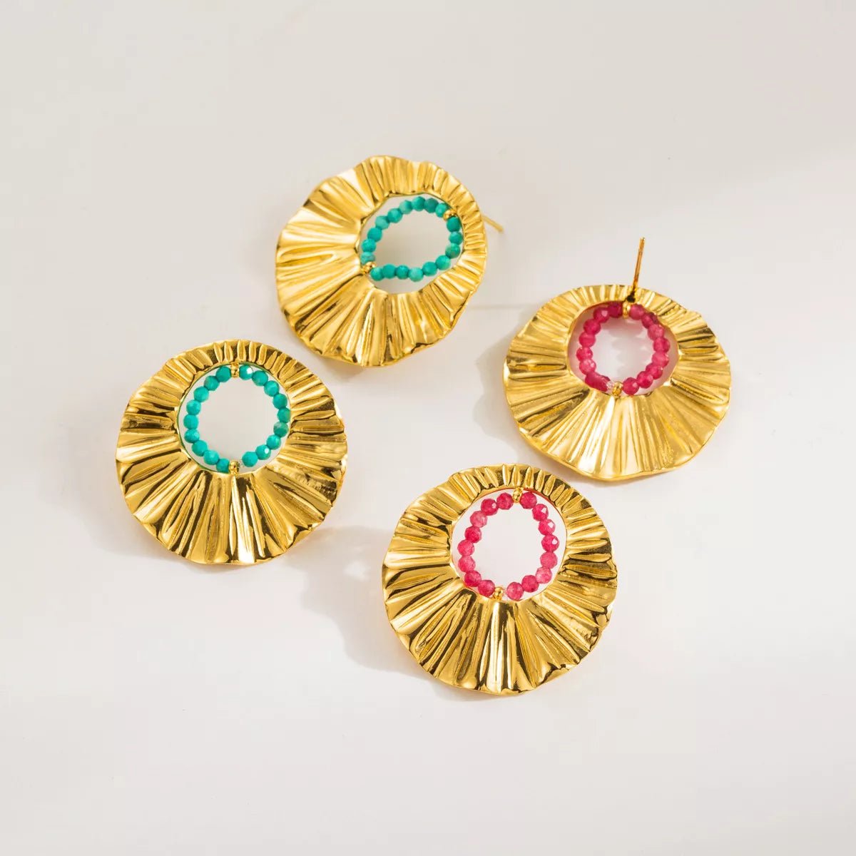 18K Gold - Plated Bead Round Earrings - MAD RUFFI