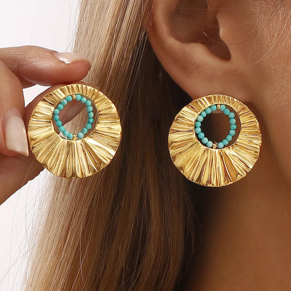 18K Gold - Plated Bead Round Earrings - MAD RUFFI