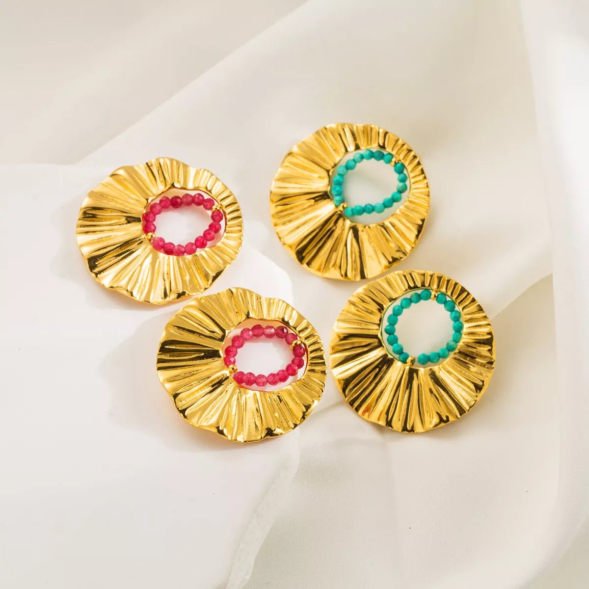 18K Gold - Plated Bead Round Earrings - MAD RUFFI