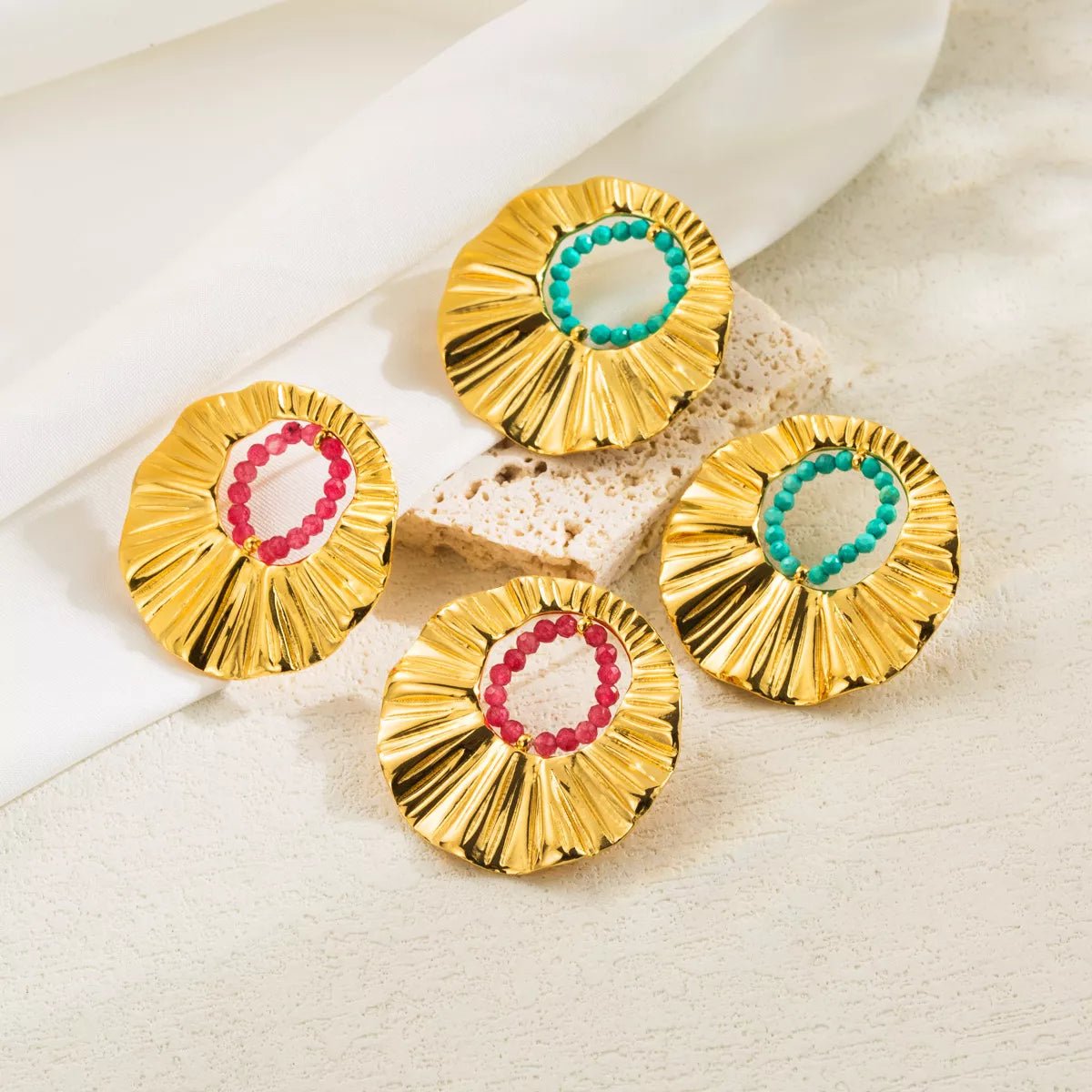 18K Gold - Plated Bead Round Earrings - MAD RUFFI