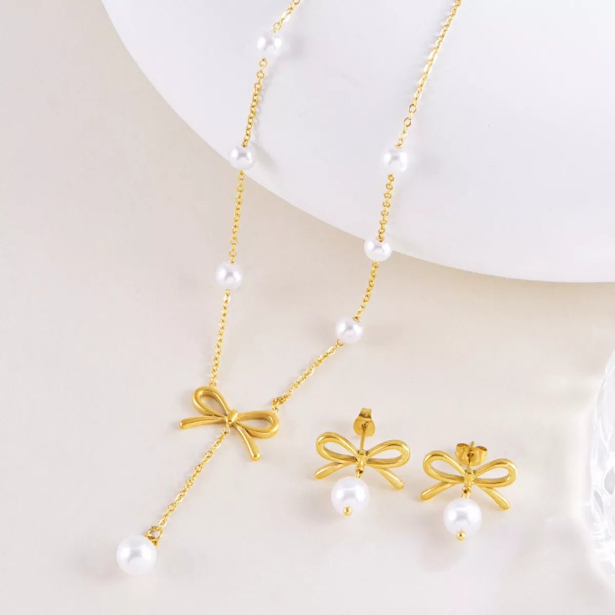 18K Gold - Plated Bowknot Pearl Jewelry Set - MAD RUFFI