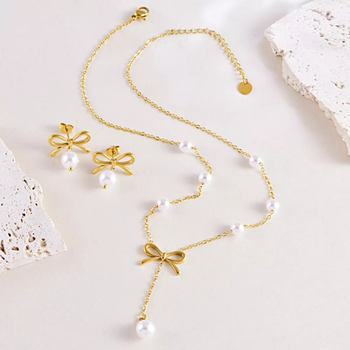 18K Gold - Plated Bowknot Pearl Jewelry Set - MAD RUFFI