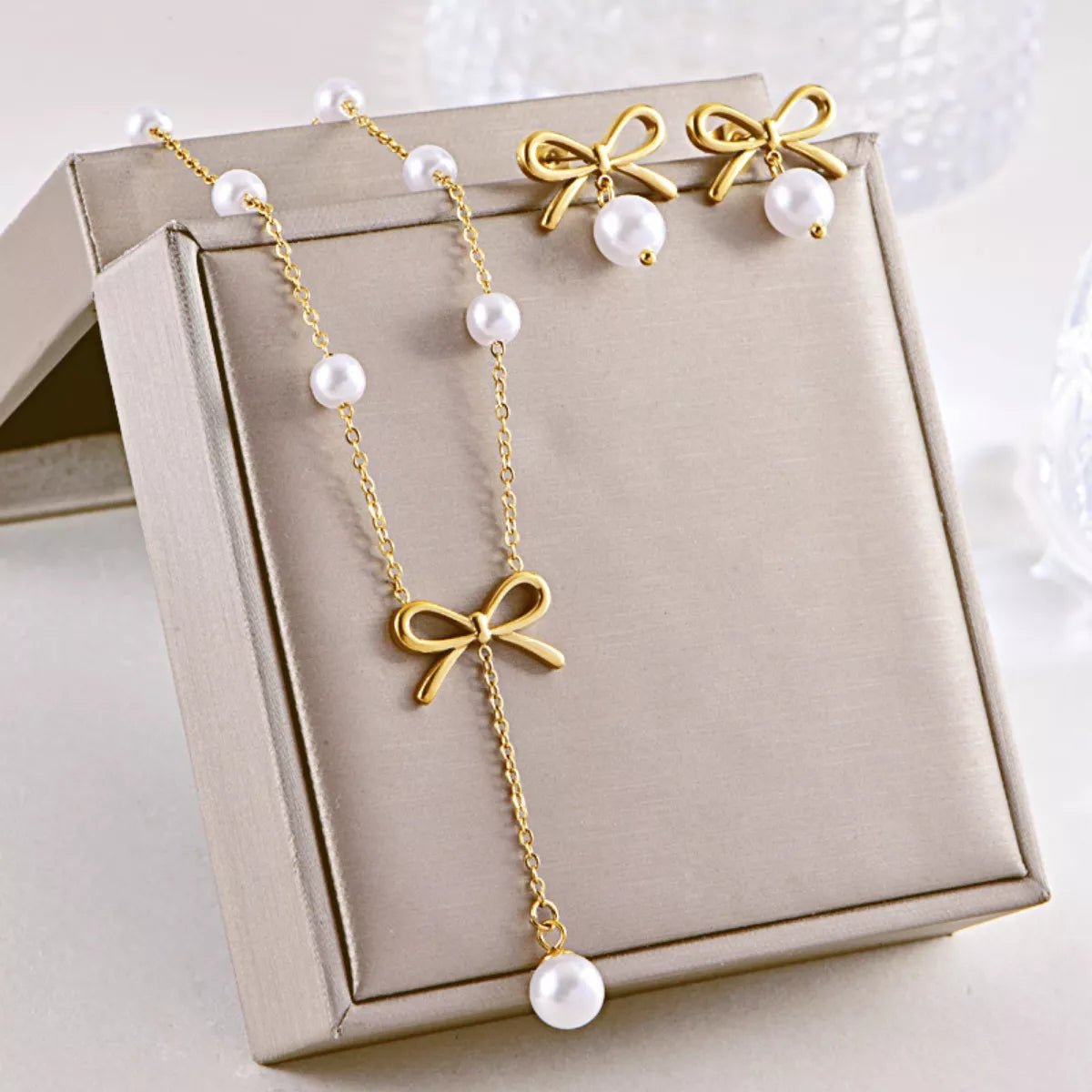18K Gold - Plated Bowknot Pearl Jewelry Set - MAD RUFFI