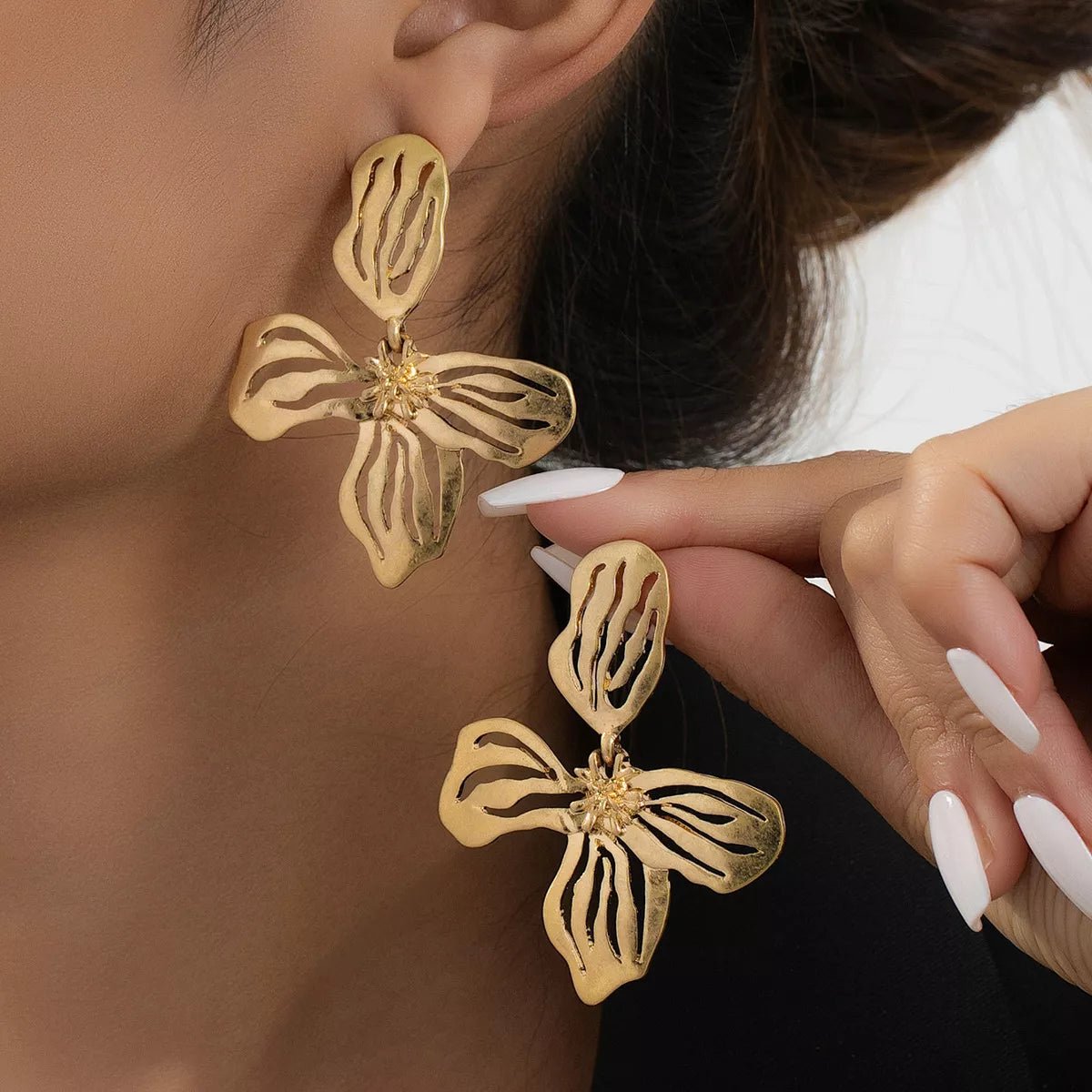 18K Gold - Plated Butterfly Flower Statement Earrings - MAD RUFFI