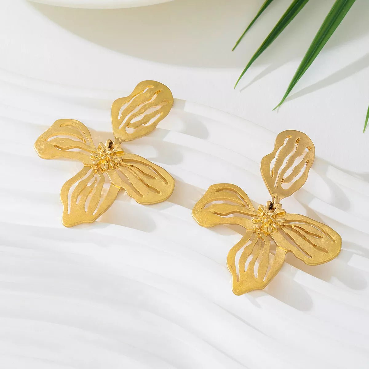 18K Gold - Plated Butterfly Flower Statement Earrings - MAD RUFFI