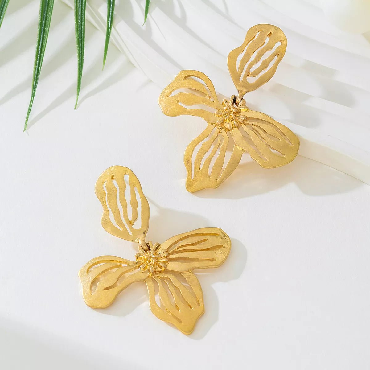 18K Gold - Plated Butterfly Flower Statement Earrings - MAD RUFFI