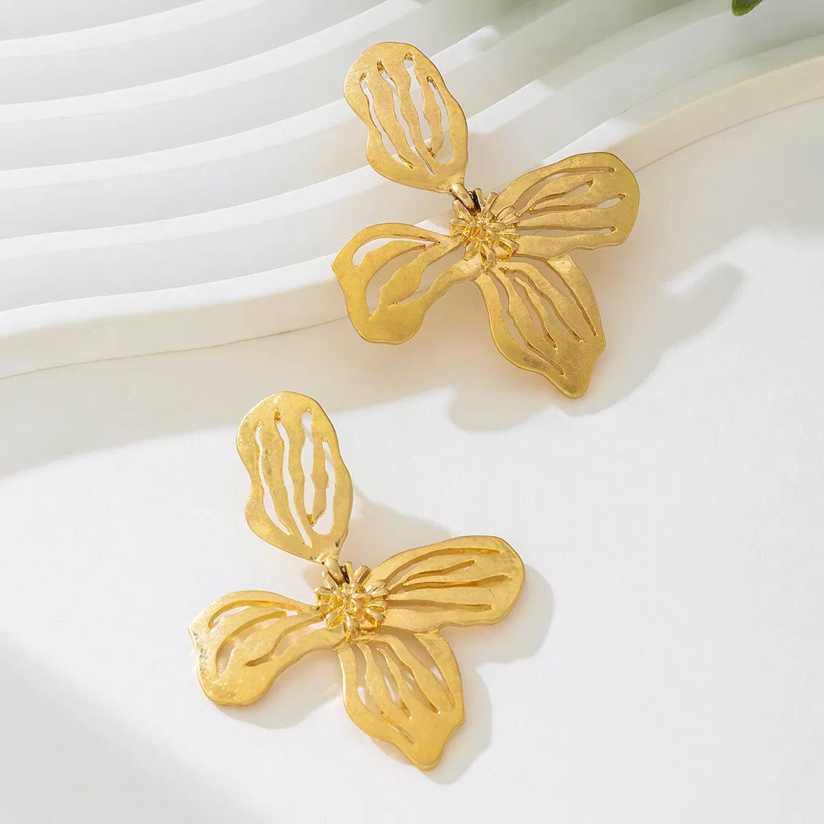 18K Gold - Plated Butterfly Flower Statement Earrings - MAD RUFFI