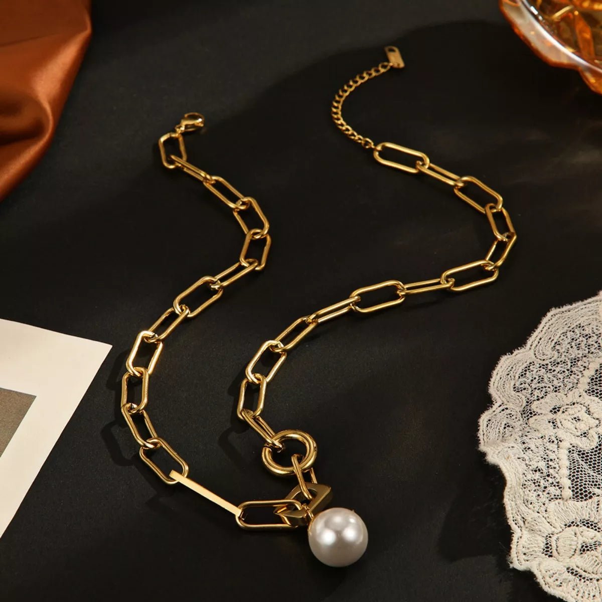 18K Gold - Plated Chain Pearl Necklace - MAD RUFFI
