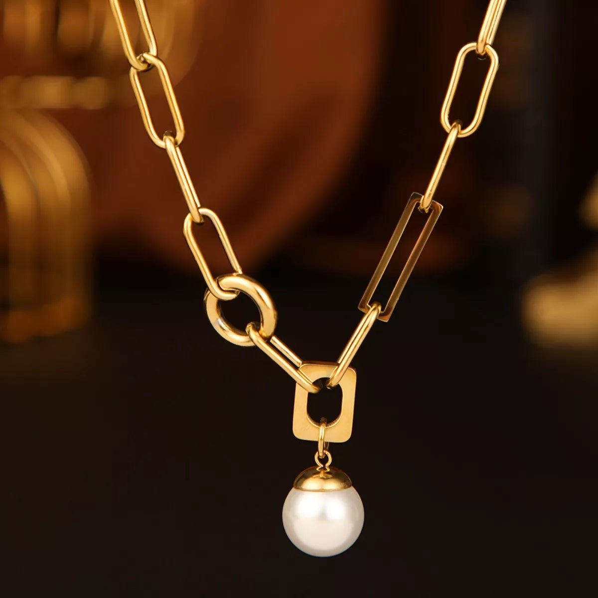 18K Gold - Plated Chain Pearl Necklace - MAD RUFFI