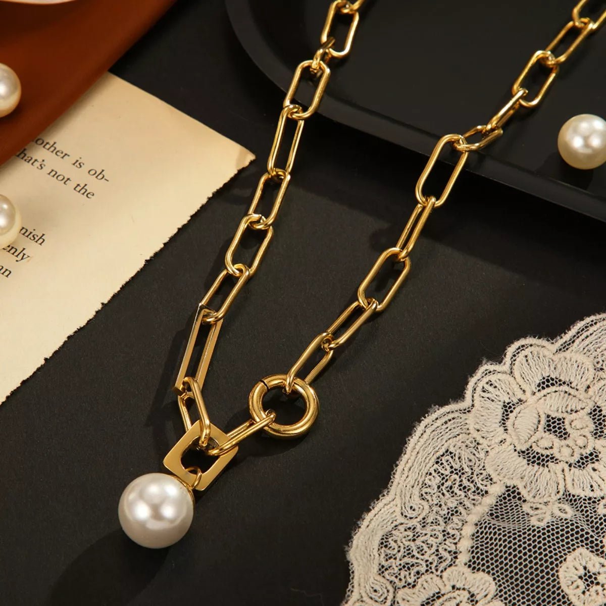 18K Gold - Plated Chain Pearl Necklace - MAD RUFFI