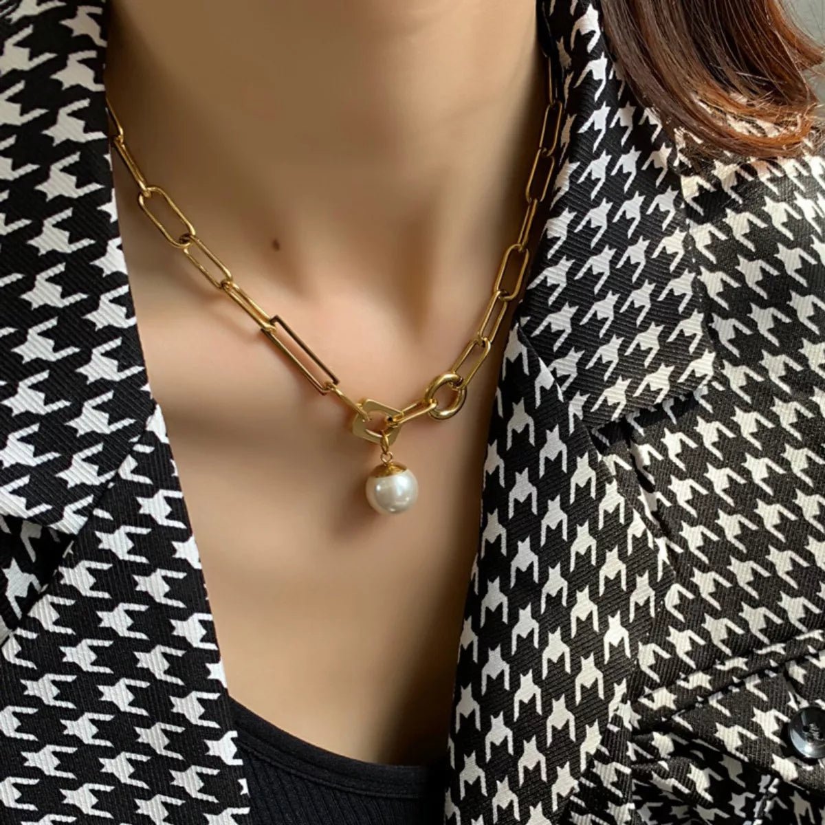 18K Gold - Plated Chain Pearl Necklace - MAD RUFFI