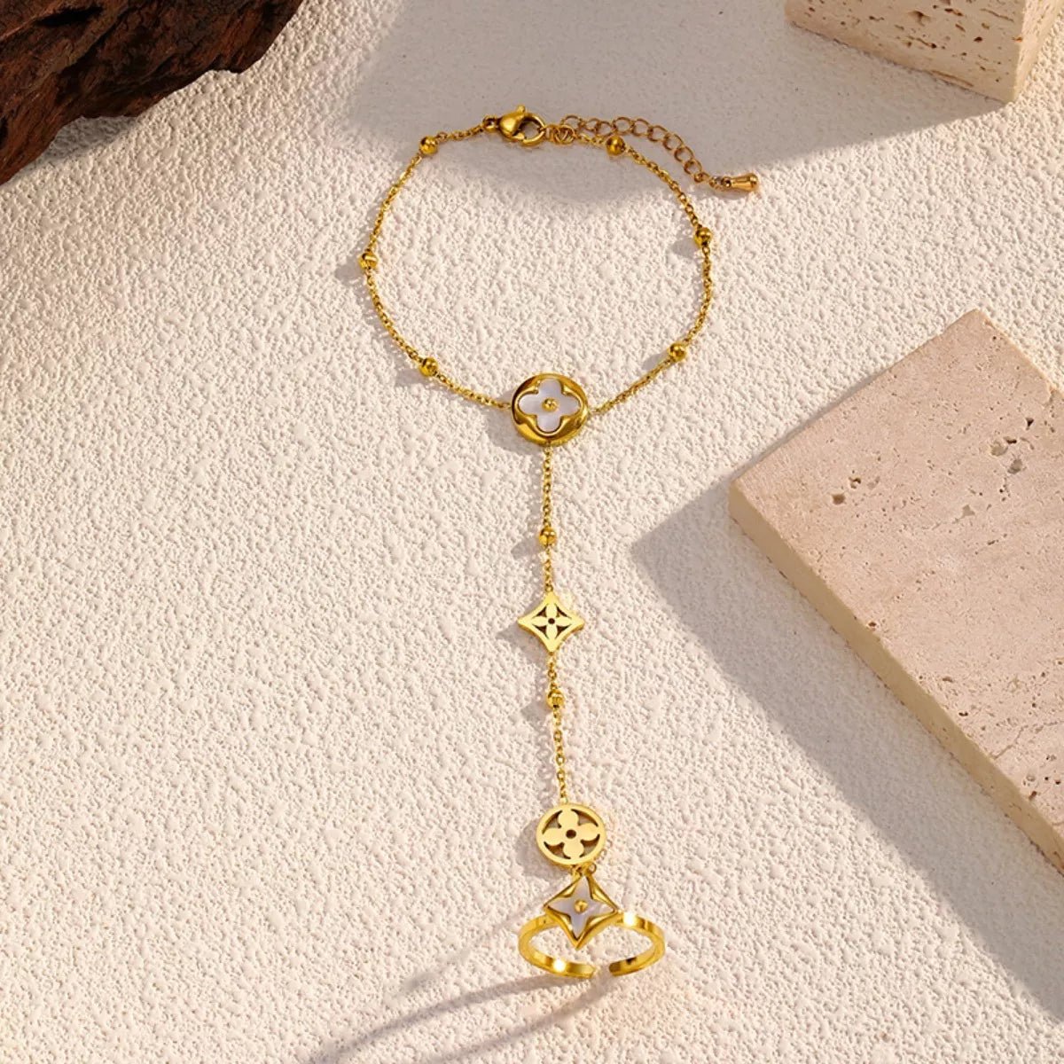 18K Gold - Plated Clover Charm Hand Chain Bracelet - MAD RUFFI