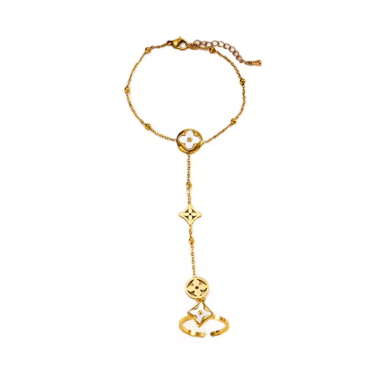 18K Gold - Plated Clover Charm Hand Chain Bracelet - MAD RUFFI