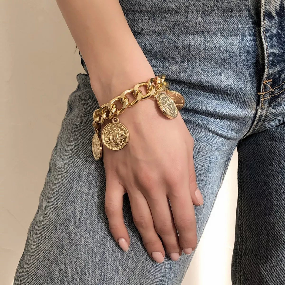 18K Gold - Plated Coin Charm Bracelet - MAD RUFFI