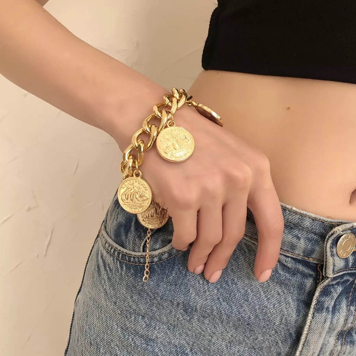 18K Gold - Plated Coin Charm Bracelet - MAD RUFFI