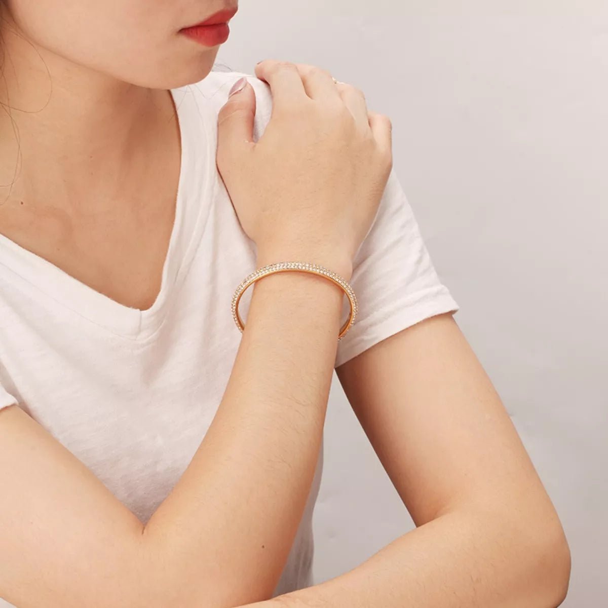 18K Gold - Plated Copper Zircon Open Bracelet - MAD RUFFI