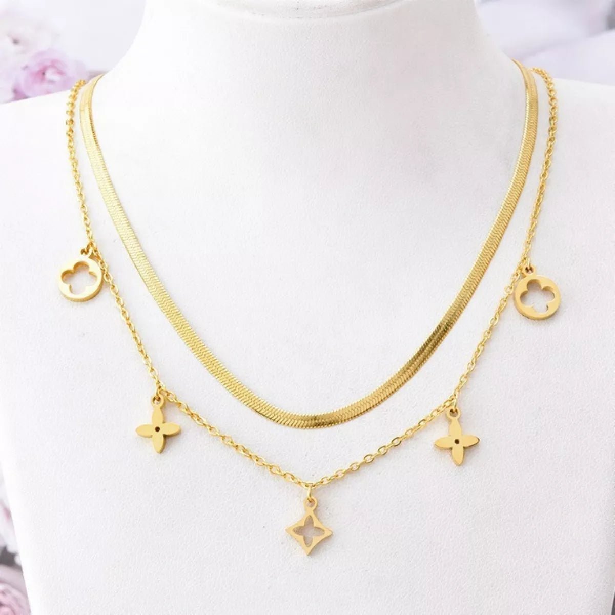 18K Gold - Plated Double Layered Charm Necklace - MAD RUFFI