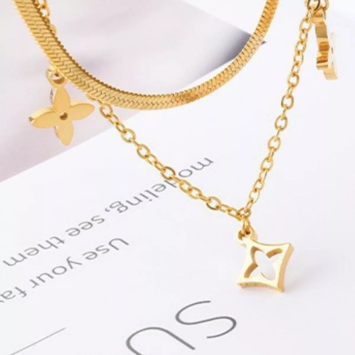18K Gold - Plated Double Layered Charm Necklace - MAD RUFFI