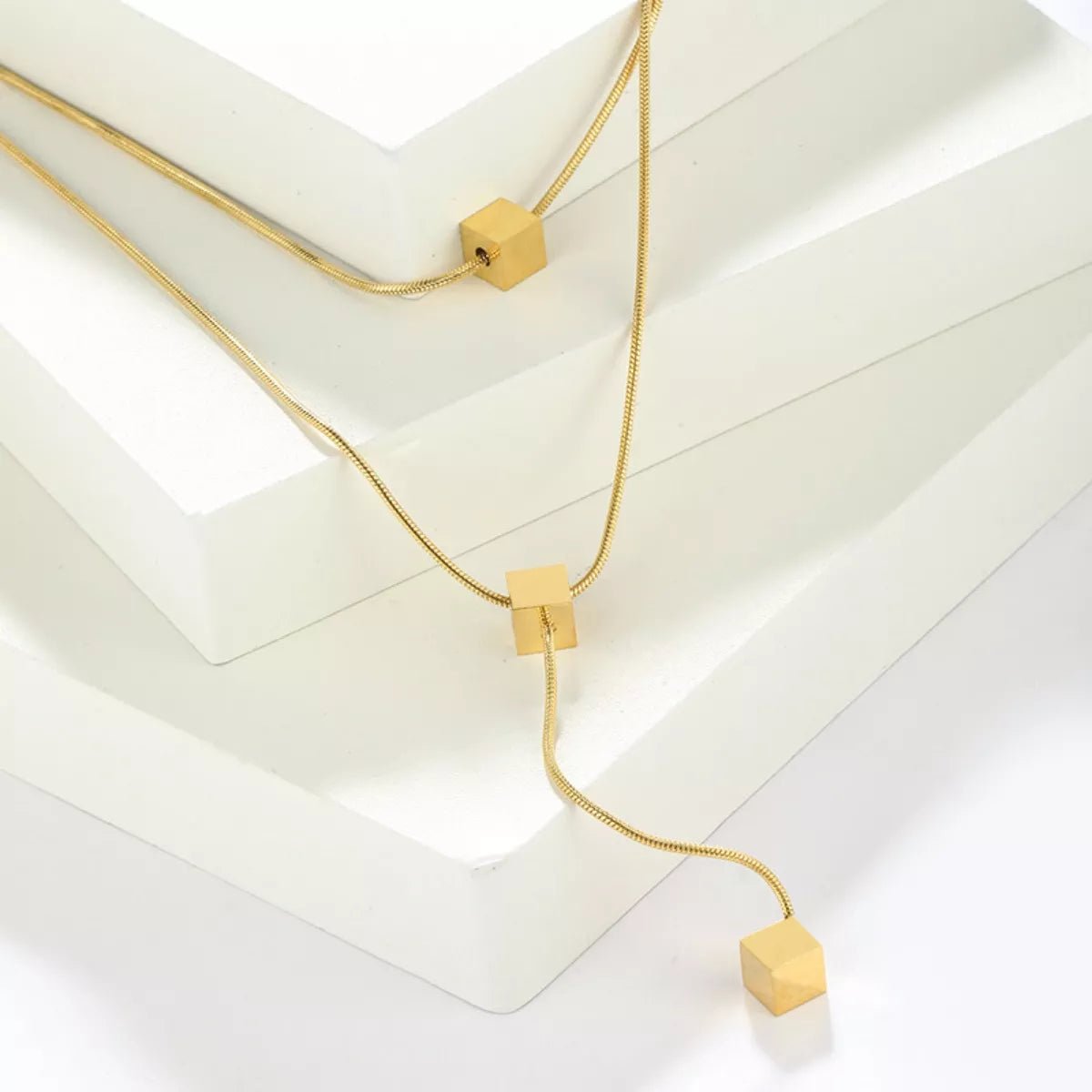 18K Gold - Plated Double Layered Geometric Necklace - MAD RUFFI