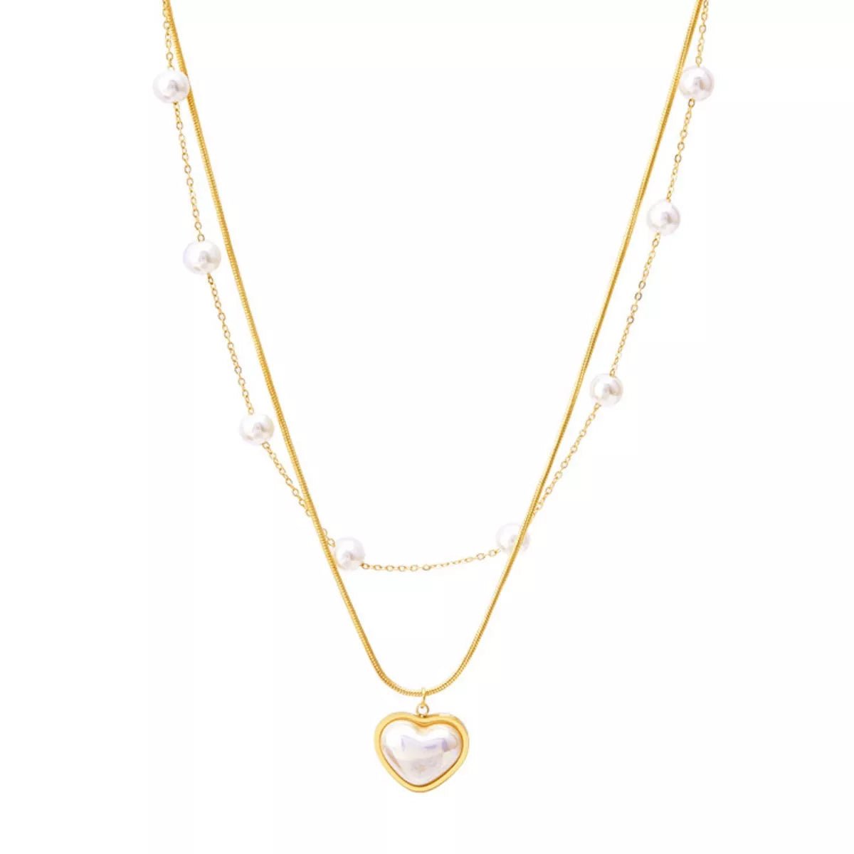18K Gold - Plated Double Layered Heart Necklace - MAD RUFFI