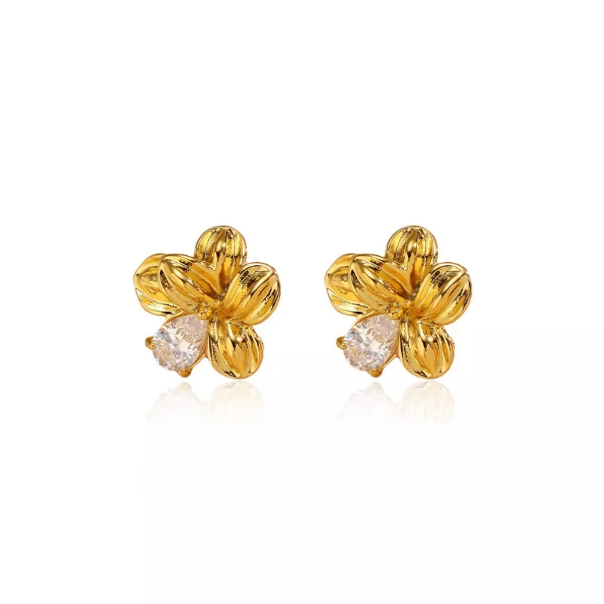 18K Gold - Plated Flower Stud Earrings - MAD RUFFI