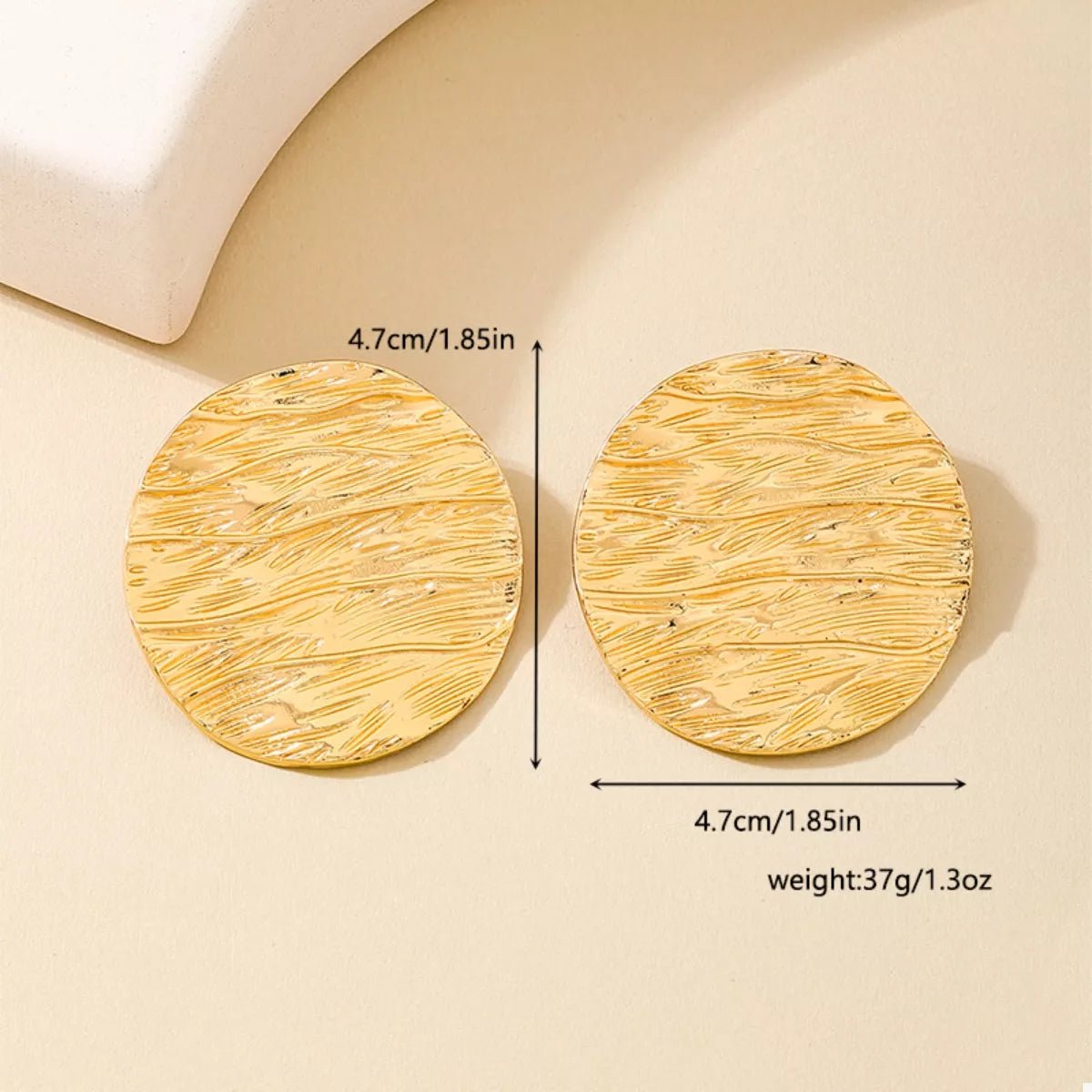 18K Gold - Plated Gold Textured Disc Statement Earrings - MAD RUFFI
